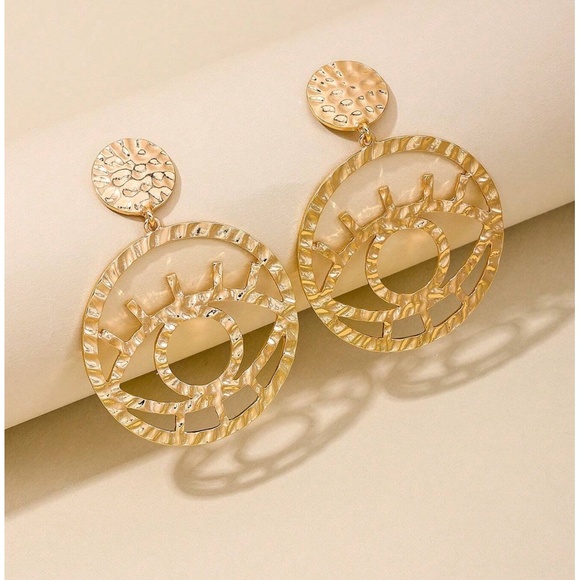 Luxe Gold Tone Stainless Steel Evil Eye Statement Earrings - Picture 3 of 3